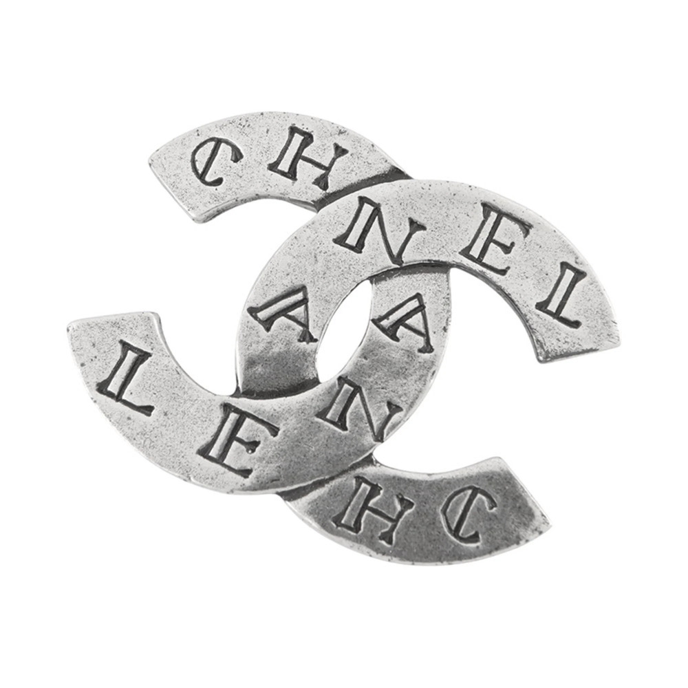 CHANEL Authentic Silver Logo Brooch